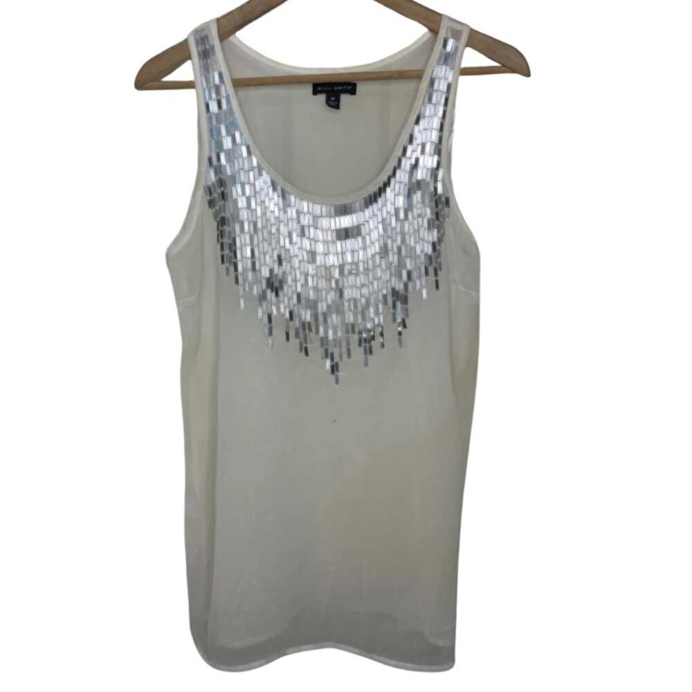 WILLI SMITH | Women's White Semi Sheer Lightweight Sequins Accent Top | Size M